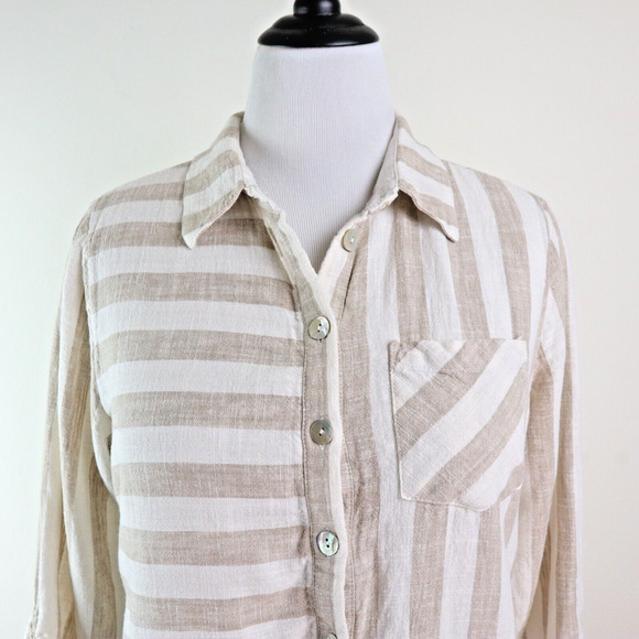Soft Surroundings Size L Camina Linen Blend Tunic Stripe Cream Brown - Picture 9 of 11